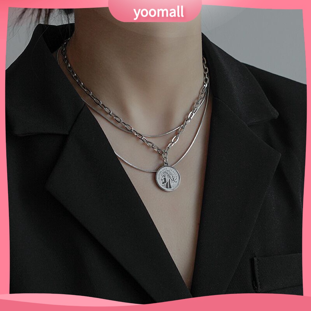 Vòng cổ Nhiều Lớp Bằng Thép Không Gỉ Thoải Mái Phong Cách Hiphop