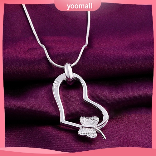 Vòng cổ Mạ Bạc 925 Mặt Hình Trái Tim / Bướm Thời Trang Cho Nữ