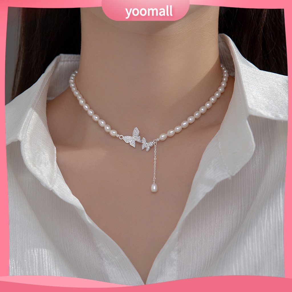 Vòng cổ Mặt Hình Bướm Đính Ngọc Trai Nhân Tạo Cao Cấp Thời Trang Dành Cho Nữ