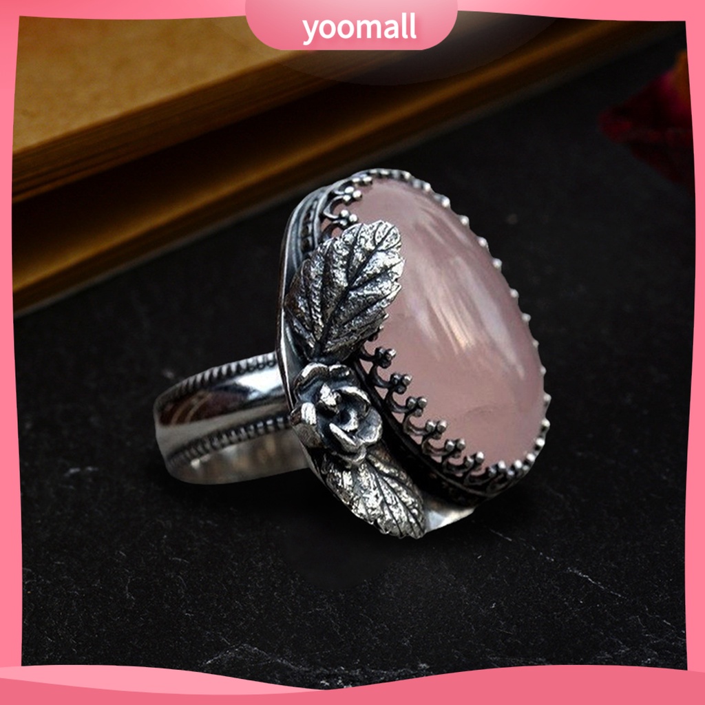 Nhẫn Đeo Tay Khắc Họa Tiết Hoa Lá Đính Đá Phong Cách Vintage Cho Nữ