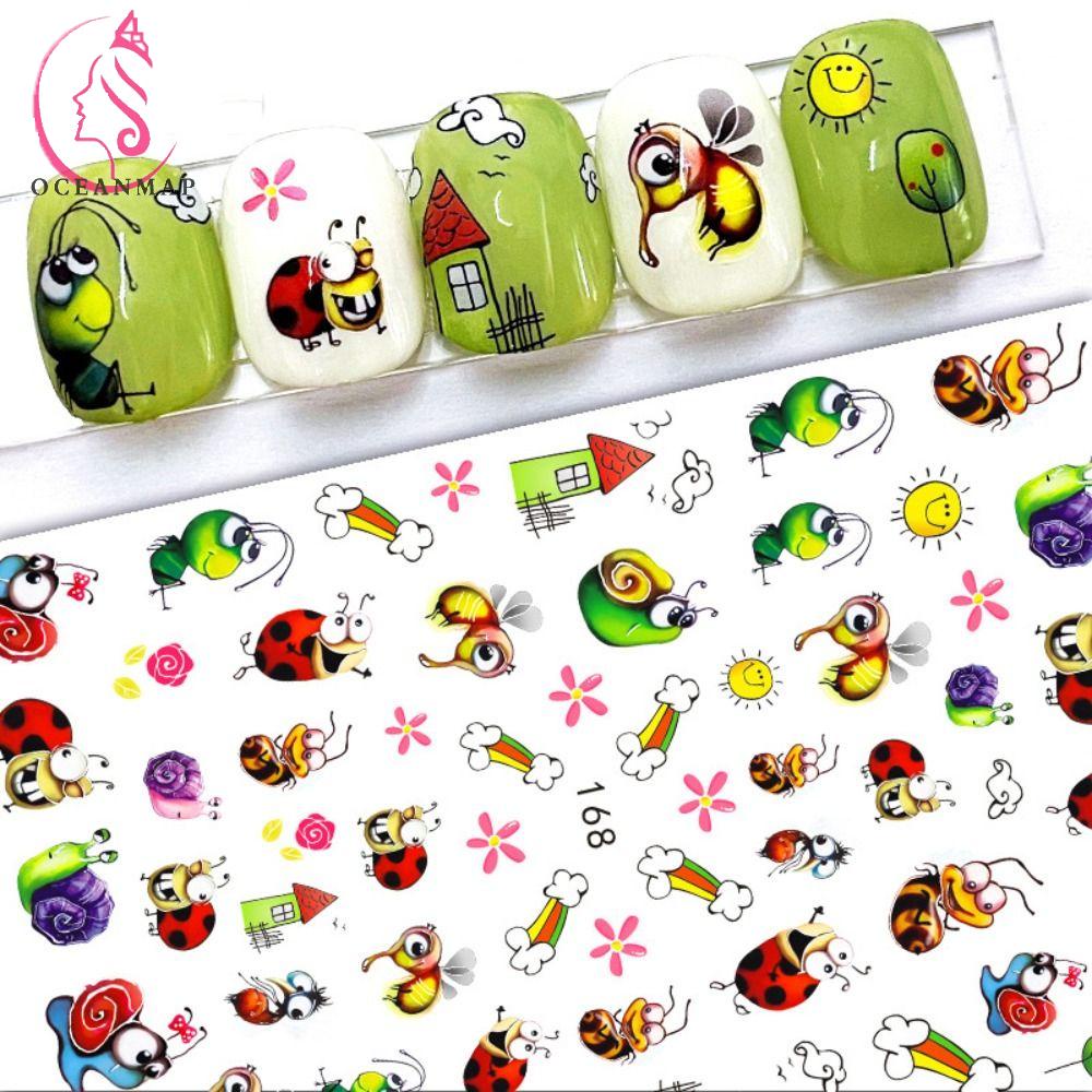 OCEANMAP Miếng Dán Trang Trí Móng Tay Tự Dính Chống Thấm Nước Họa Tiết Hoạt Hình Dễ