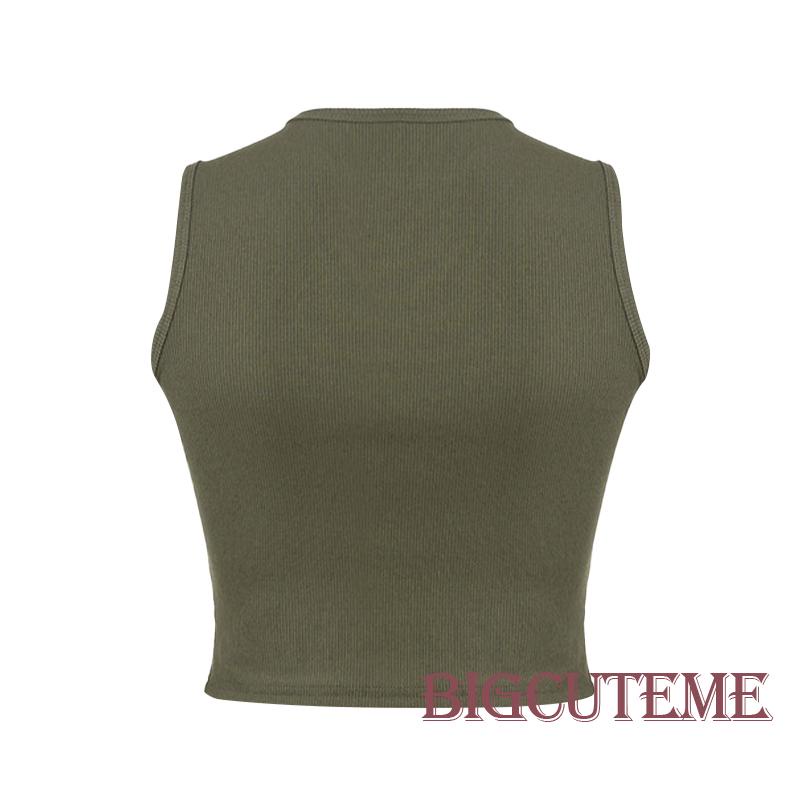 Áo Croptop Sát Nách Cổ Tròn In Chữ Thời Trang Mùa Hè Dành Cho Nữ