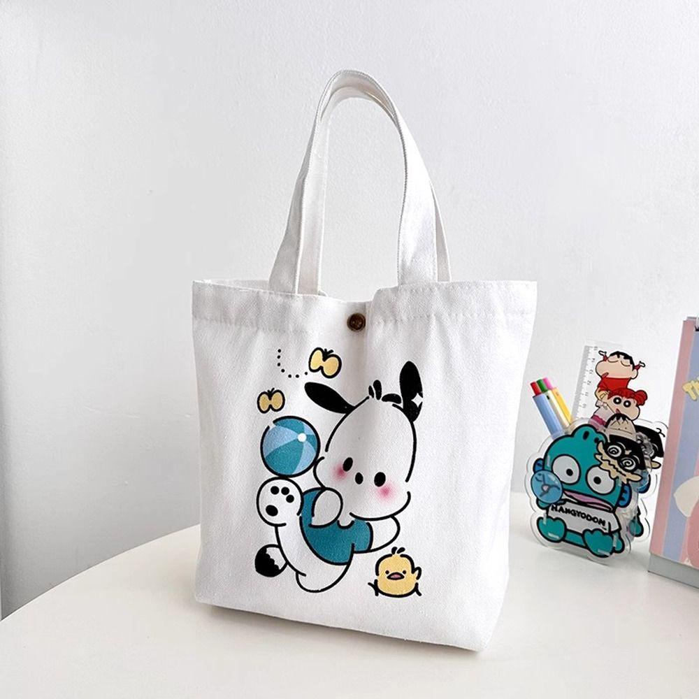 Shanhai Túi tote canvas Sức Chứa Lớn In Họa Tiết Hoạt Hình Mèo kuromi kitty pachacco Cho Nữ Sinh