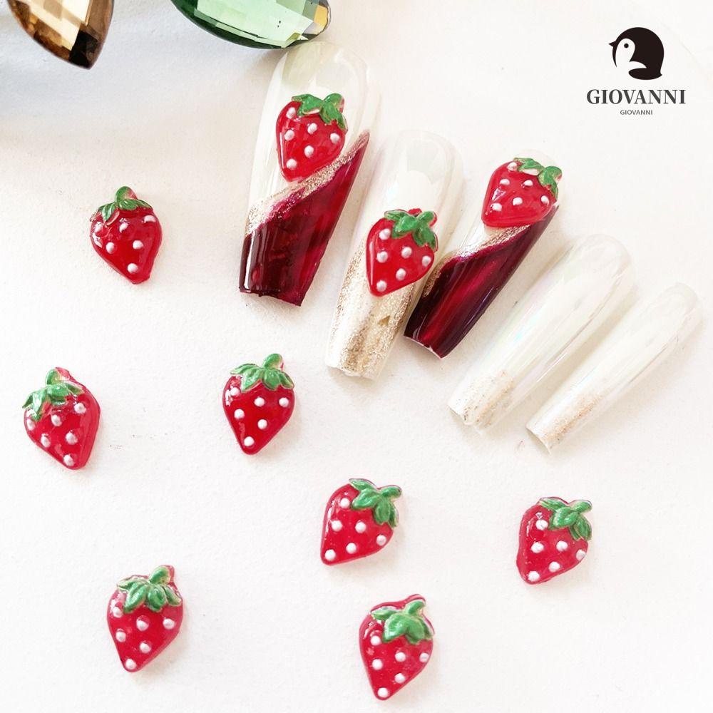 GIOVANNI Bộ 20 Phụ Kiện Trang Trí Móng Tay / Điện Thoại Hình Trái Dâu Xinh Xắn