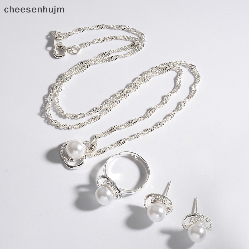 Bộ Trang Sức Vòng cổ / Nhẫn / Bông Tai Mạ Bạc Hình Hoa Bướm Đính Ngọc Trai Nhân Tạo Thời Trang Cho Nữ