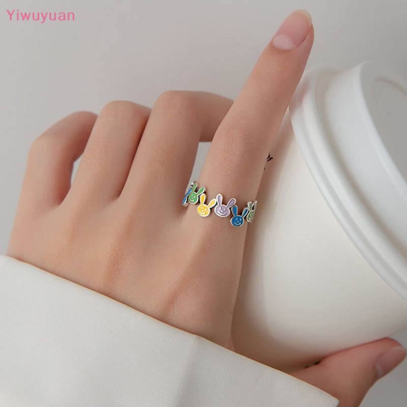 < Yiwuyuan > Nhẫn Bạc Sterling 925 Hình Thỏ Nhiều Màu Sắc Đơn Giản Phong Cách Retro Cho Nữ Sinh Nhật Mới