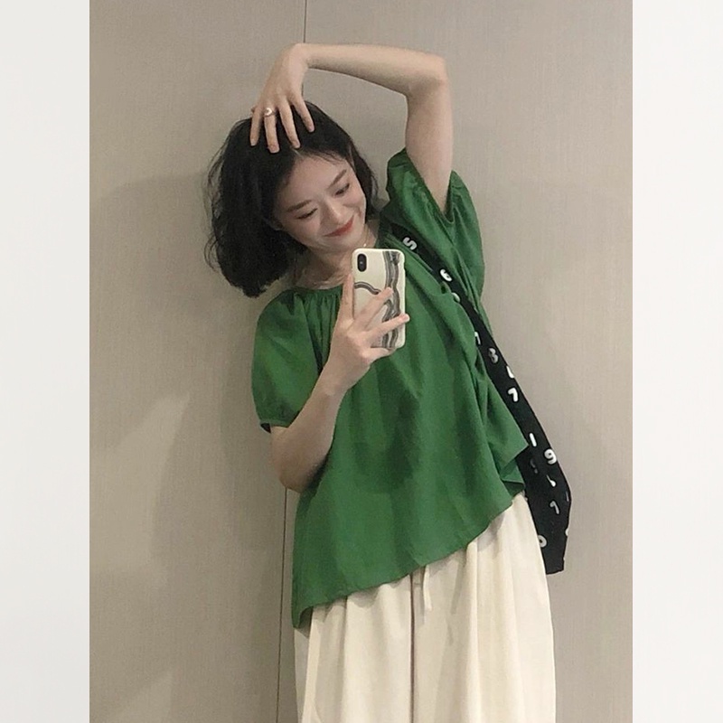 Áo Kiểu Tay Phồng Ngắn Thời Trang Hè Trẻ Trung Cho Nữ