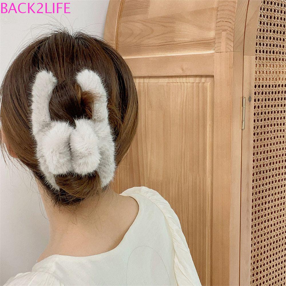BACK2LIFE Kẹp Tóc Đuôi Ngựa Bằng Lông Giả Màu Trơn Mềm Mại Ngọt Ngào Thời Trang Thu Đông Cho Nữ