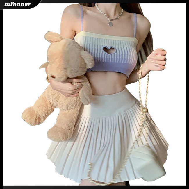 Áo Croptop Dệt Kim Hai Dây Ôm Dáng Màu Sắc Tương Phản Quyến Rũ Cho Nữ