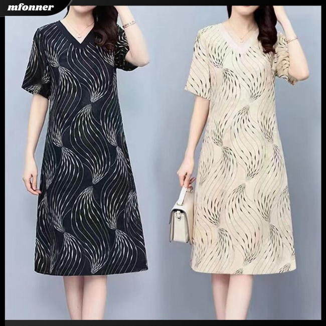 Đầm Dáng Rộng Cổ Chữ V Tay Ngắn Bằng Lụa Lạnh Thời Trang Mùa Hè Dành Cho Nữ Plus Size