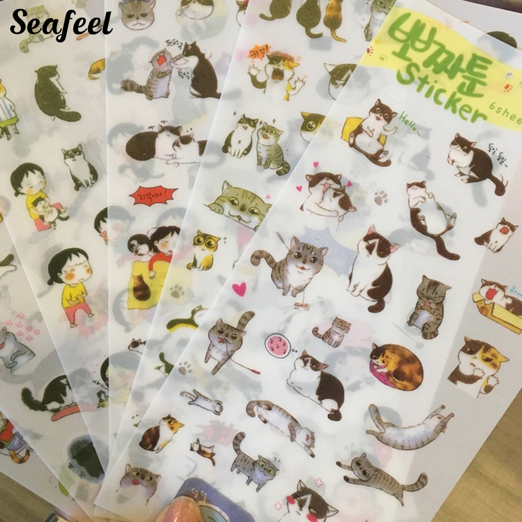 Set 6 Tấm Hình Dán Mèo Dễ Thương Trang Trí Scrapbook