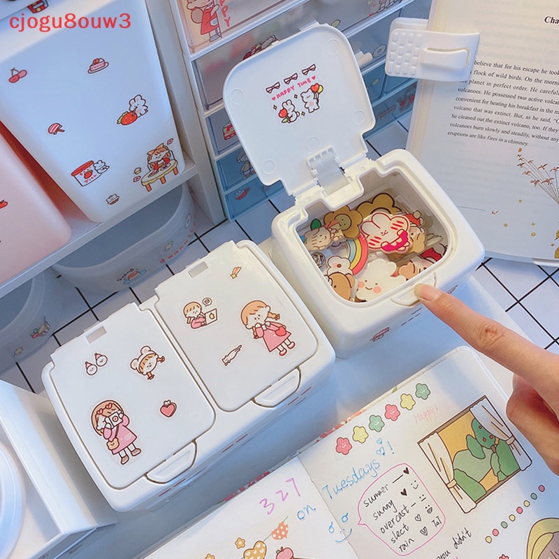 OOO dễ thương nút nhựa Máy tính để bàn hộp lưu trữ jewlery Organizer trường hợp với nắp Sticker uuu