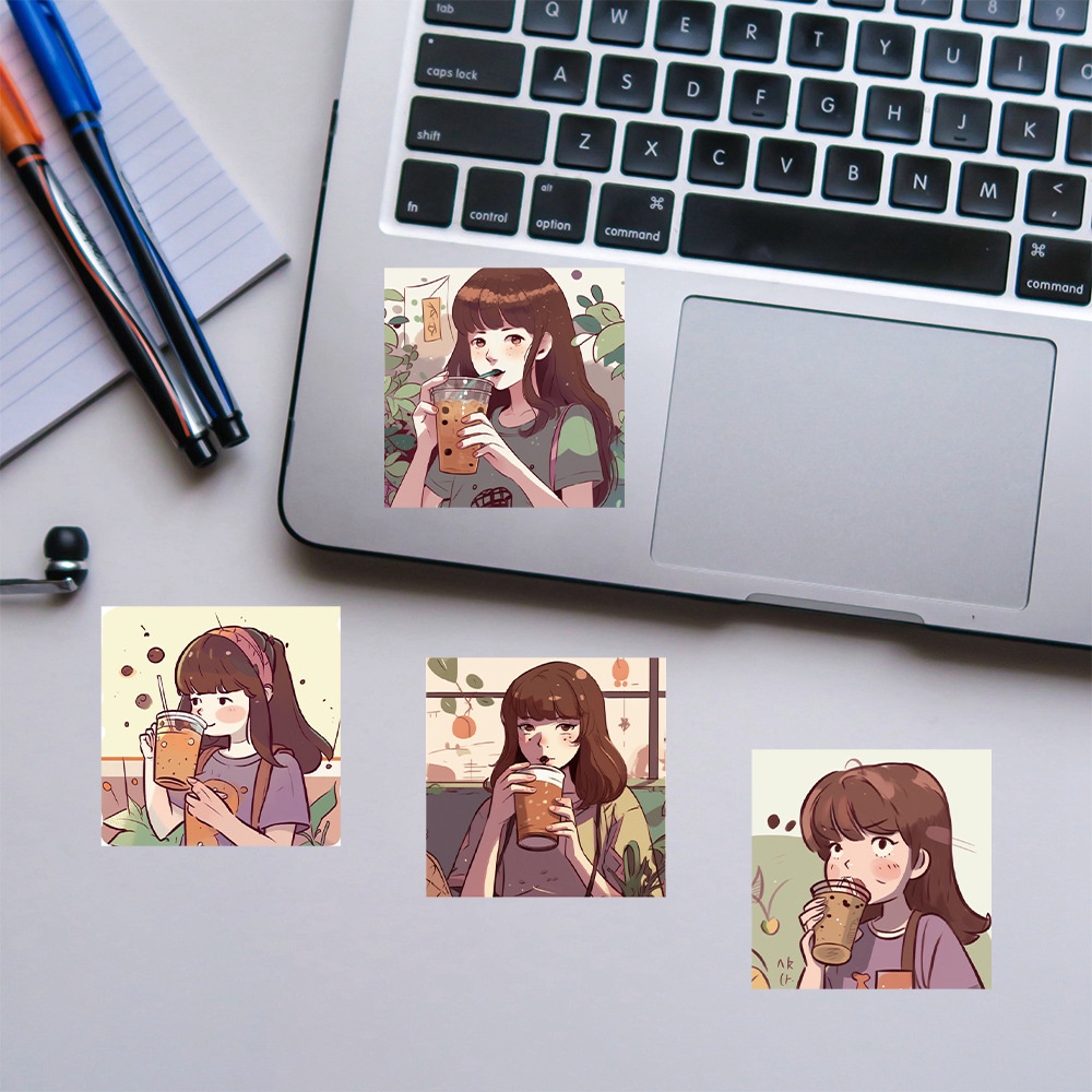 Bộ 50 Miếng Dán Trang Trí Hình Ly Trà Sữa / Điện Thoại / Laptop / Sổ Tay Xinh Xắn