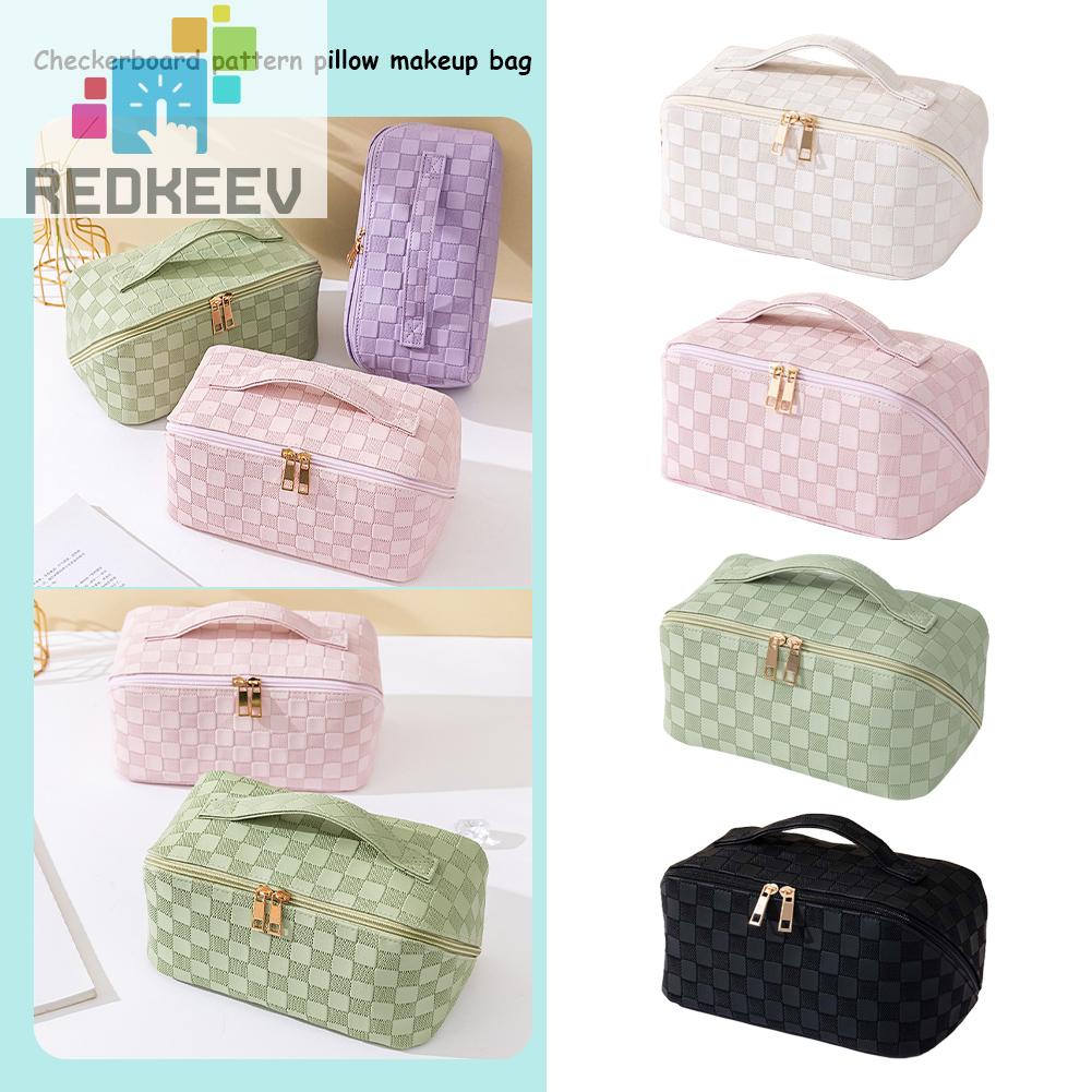 Túi Đựng Mỹ Phẩm Bằng Da PU Sức Chứa Lớn Họa Tiết Kẻ Sọc Thời Trang Mùa Hè Cho