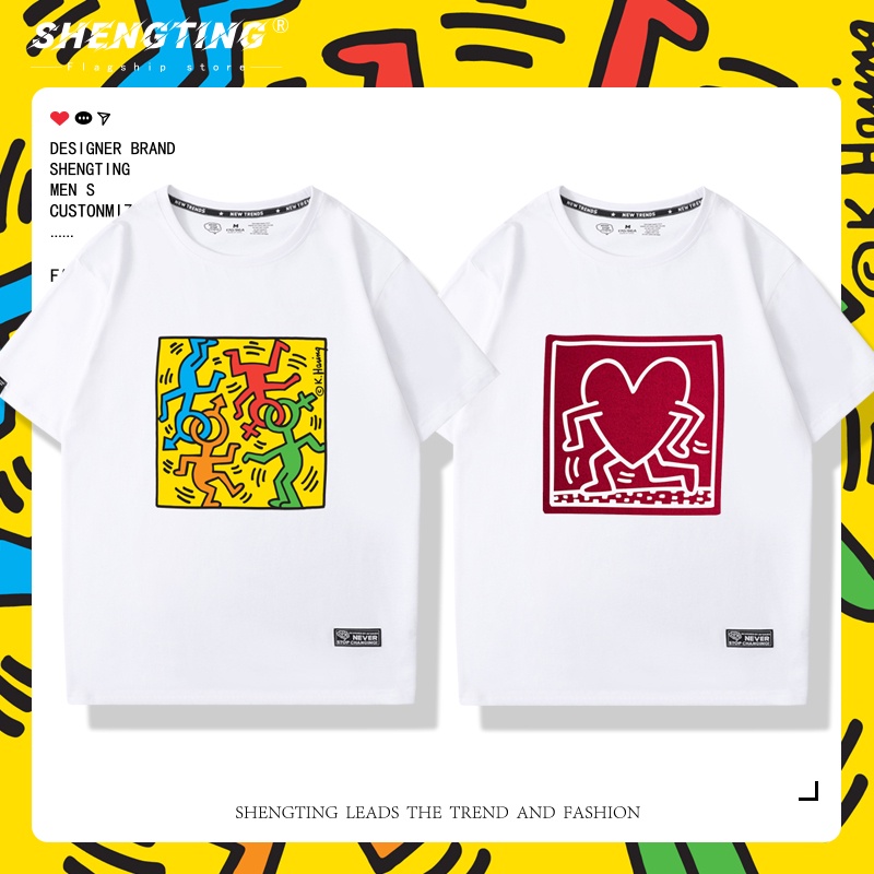 Áo Thun cotton Tay Ngắn In Chữ keith haring co Name keith harling Thời Trang Cho Cặp Đôi