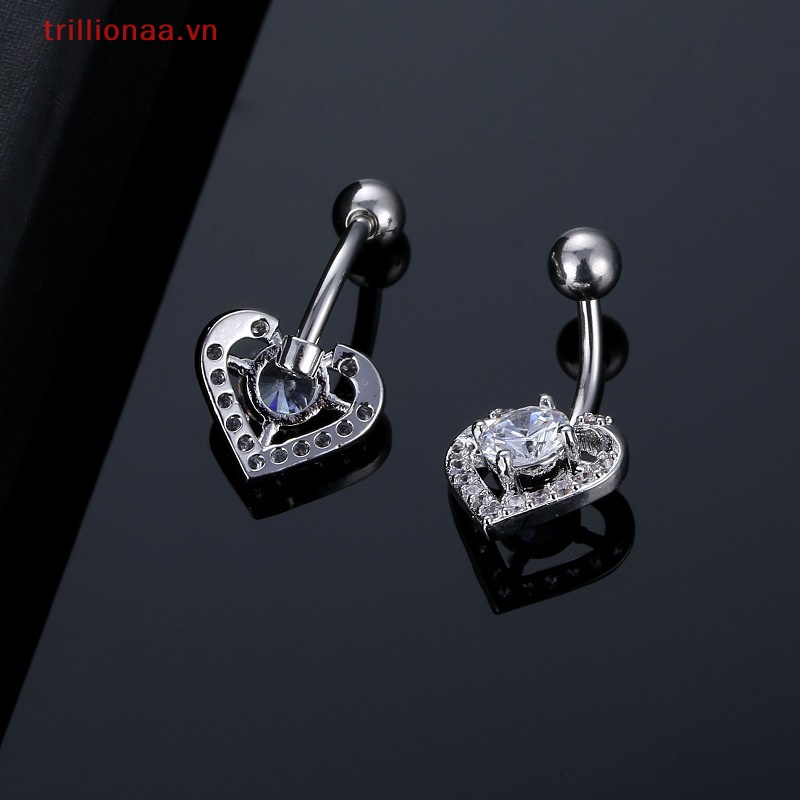 Khuyên RốN HìNh Tim ĐíNh Đá BằNg ThéP Không Gỉ