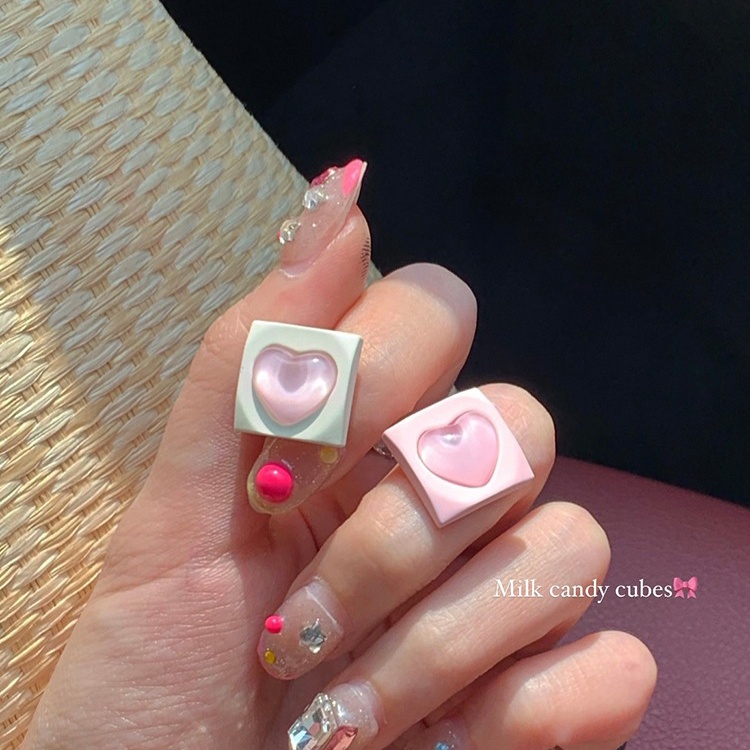 Bông Tai Dạng Kẹp Hình Trái Tim Màu Hồng Y2K Bằng Acrylic Làm Quà Tặng Sinh Nhật Cho