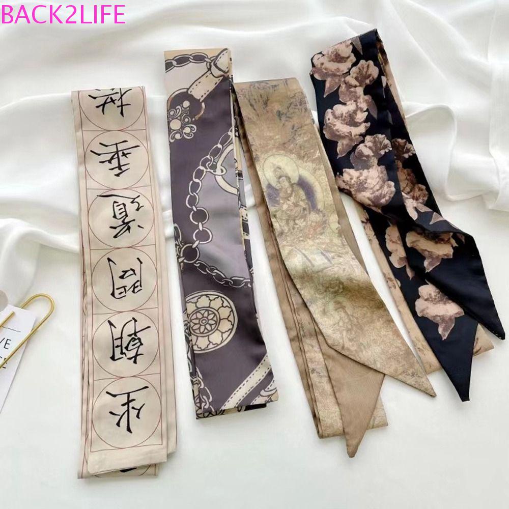 Khăn Quàng Cổ Dài Bằng Lụa Satin In Họa Tiết Kiểu Cổ Điển Đơn Giản Dễ Phối Đồ 2life