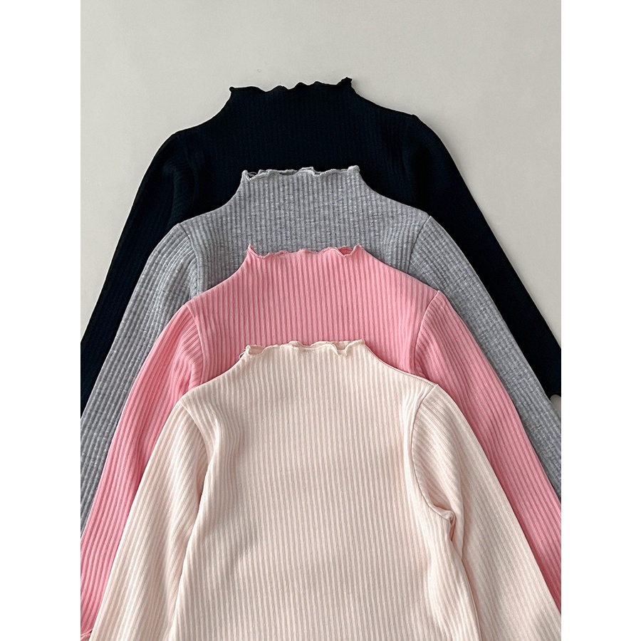 Áo Thun Tay Dài Cổ Cao Màu Trơn Phong Cách Hàn Quốc Thời Trang Mùa Thu Mới Cho Nữ