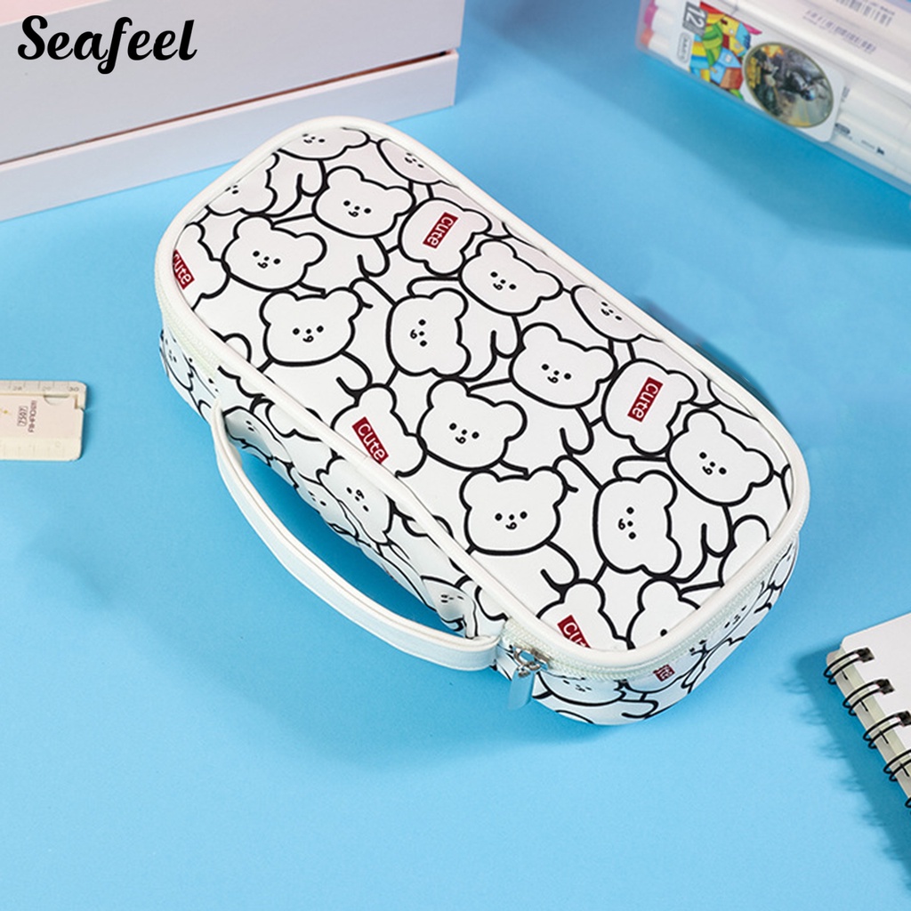 Túi Đựng Bút Bằng Vải Sức Chứa Lớn Có Tay Cầm Và Khóa Kéo Cho Học Sinh