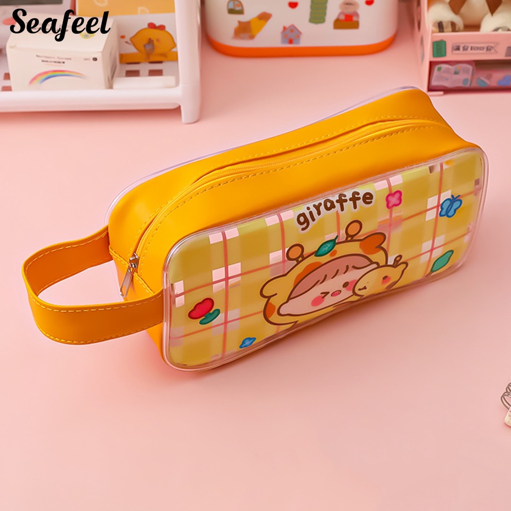 Túi Đựng Bút Trong Suốt Chống Thấm Nước Sức Chứa Lớn Có Khóa Kéo In Họa Tiết Hoạt Hình