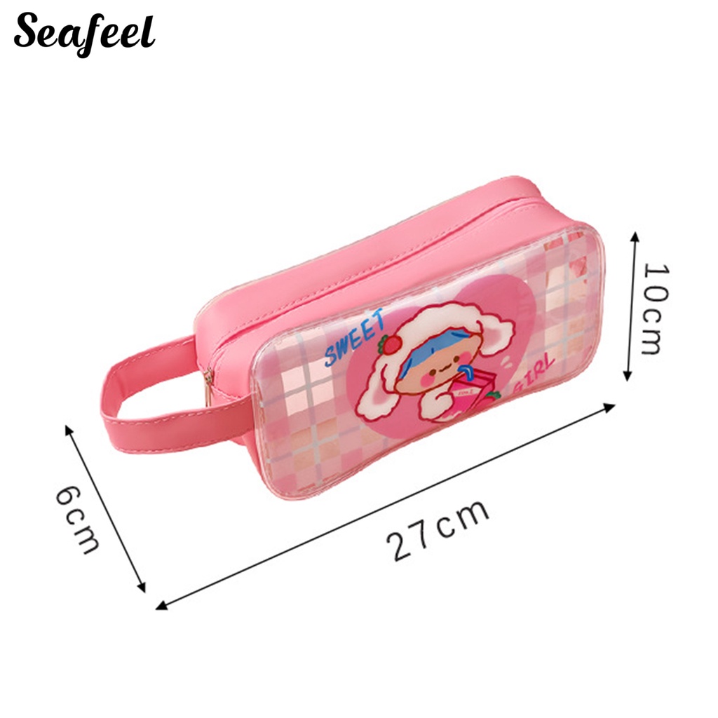 Túi Đựng Bút Trong Suốt Chống Thấm Nước Sức Chứa Lớn Có Khóa Kéo In Họa Tiết Hoạt Hình