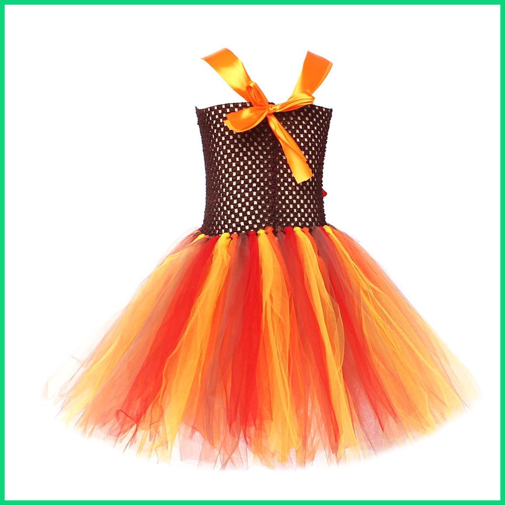 Đầm Xòe Tutu Mềm Mại Thoáng Khí Hóa Trang Lễ Tạ Ơn Gà Tây Đính Nơ Cho Bé Gái