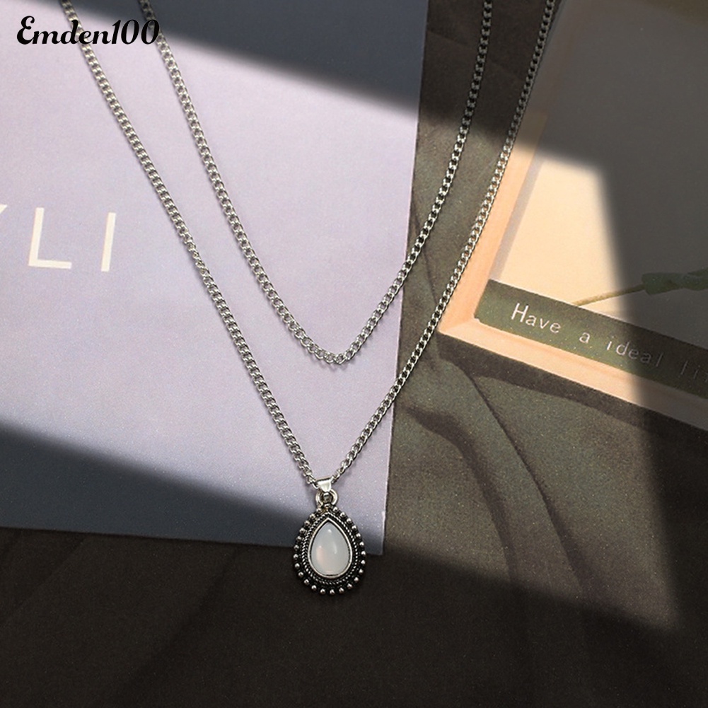 Vòng cổ Hai Lớp Mặt Đá Opal Hình Giọt Nước Thời Trang