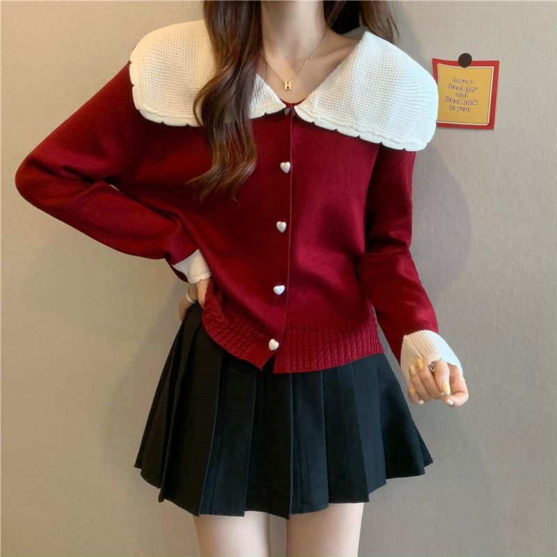 Áo Khoác Cardigan Dệt Kim Cổ Búp Bê Thiết Kế Mới Thời Trang Dành Cho Nữ