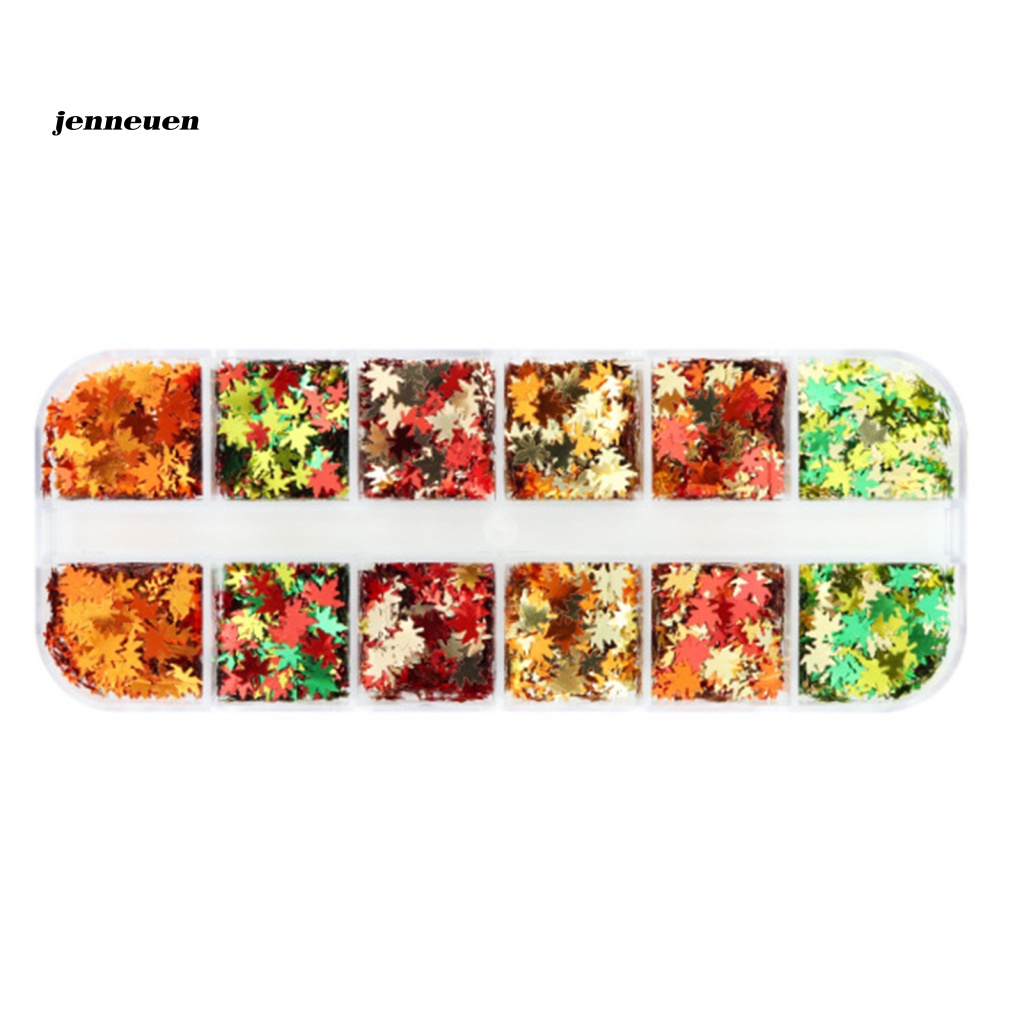 1 Hộp Phụ Kiện Trang Trí Móng Tay Lấp Lánh Hình Lá Phong Màu Sắc Hỗn Hợp