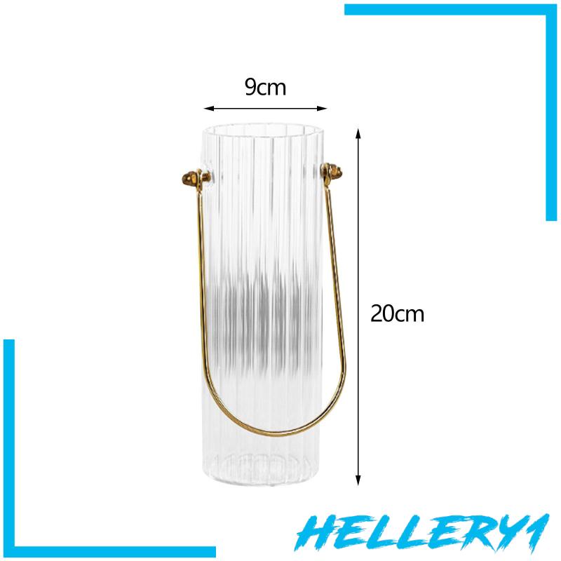 Bình Hoa Thủy Tinh Trong Suốt Hình Trụ Với Tay Cầm Kim Loại Chắc Chắn