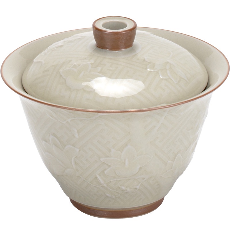 Tách Trà Đơn Bằng Sứ Có Nắp Đậy Hình Hoa Mộc Lan huayun  sancai kung fu