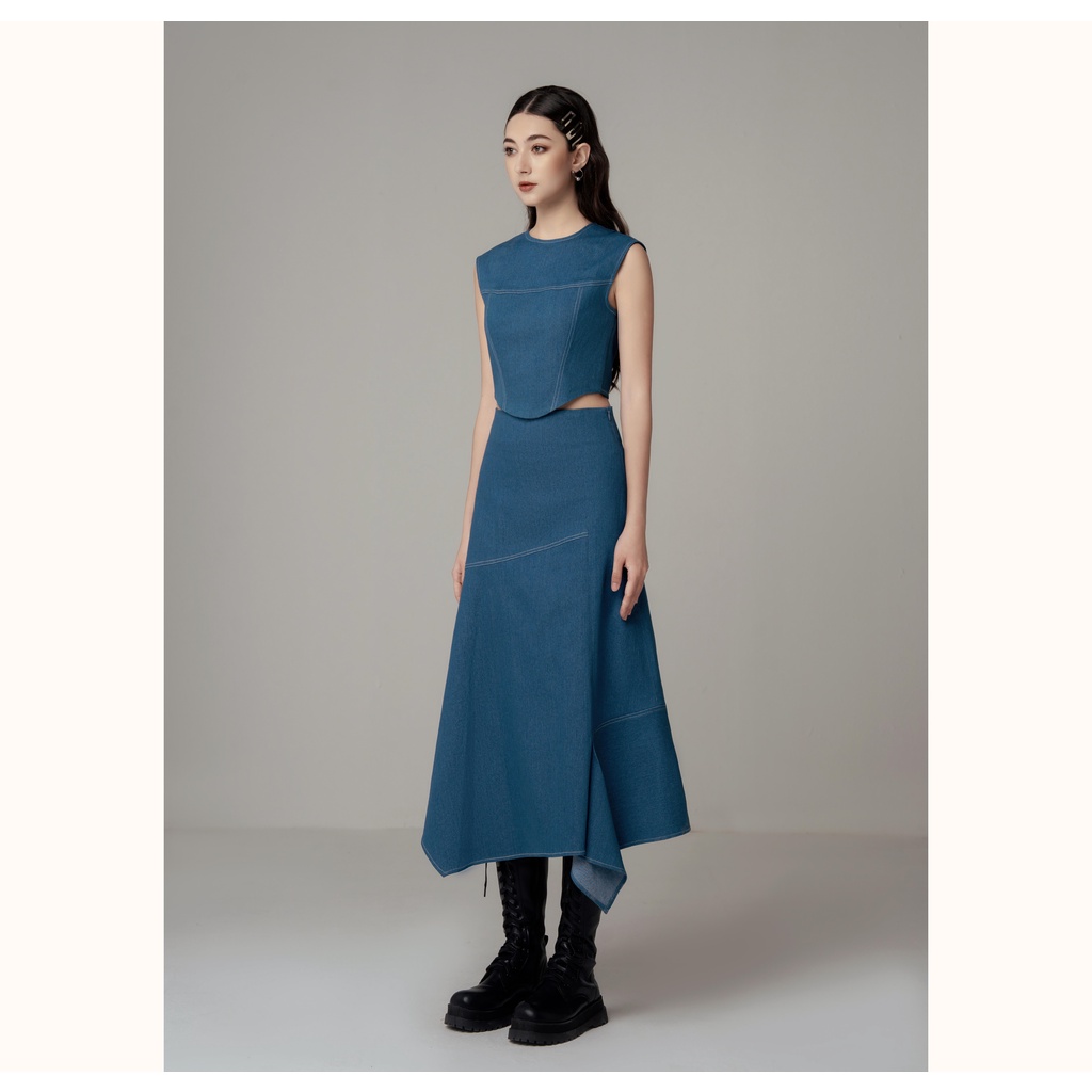 COLLIDE - Eugene set - Set áo croptop dáng corset và chân váy midi denim