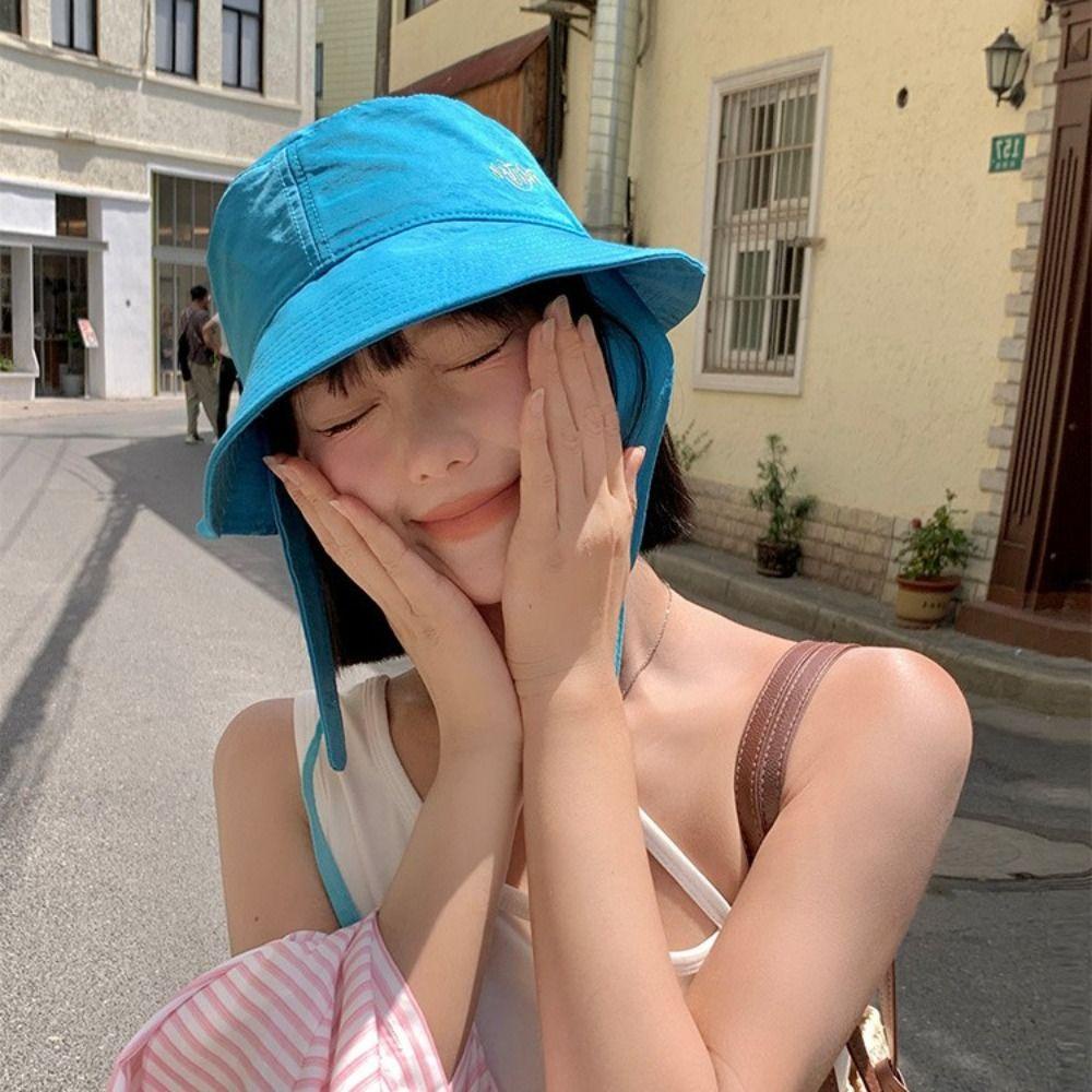 Fans strap bucket hats, show face lace-up women's caps, fashion sun protection wide-brimmed breathable basin hat ladies