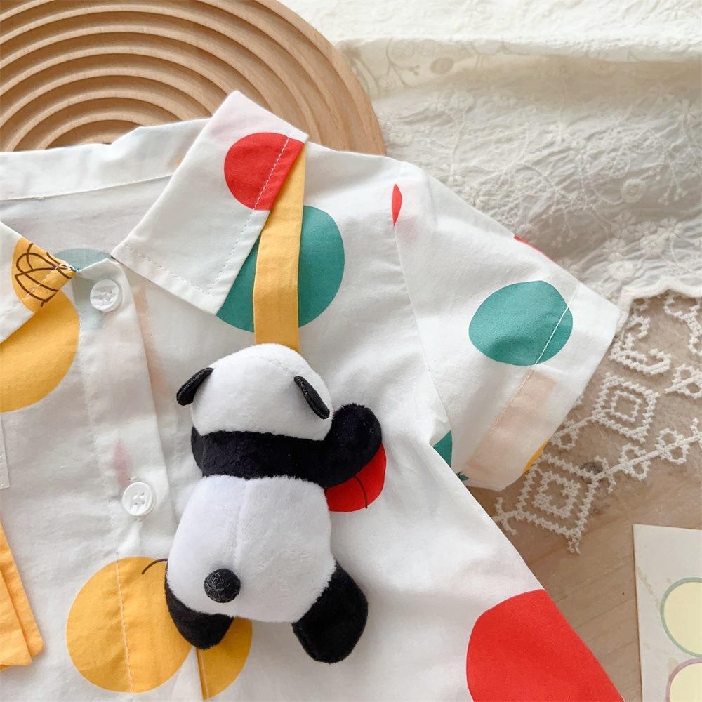 Áo Liền Quần Tay Ngắn Họa Tiết Chấm Bi / Gấu Trúc Nhiều Màu Thời Trang Mùa Hè Xinh Xắn Cho Bé Trai