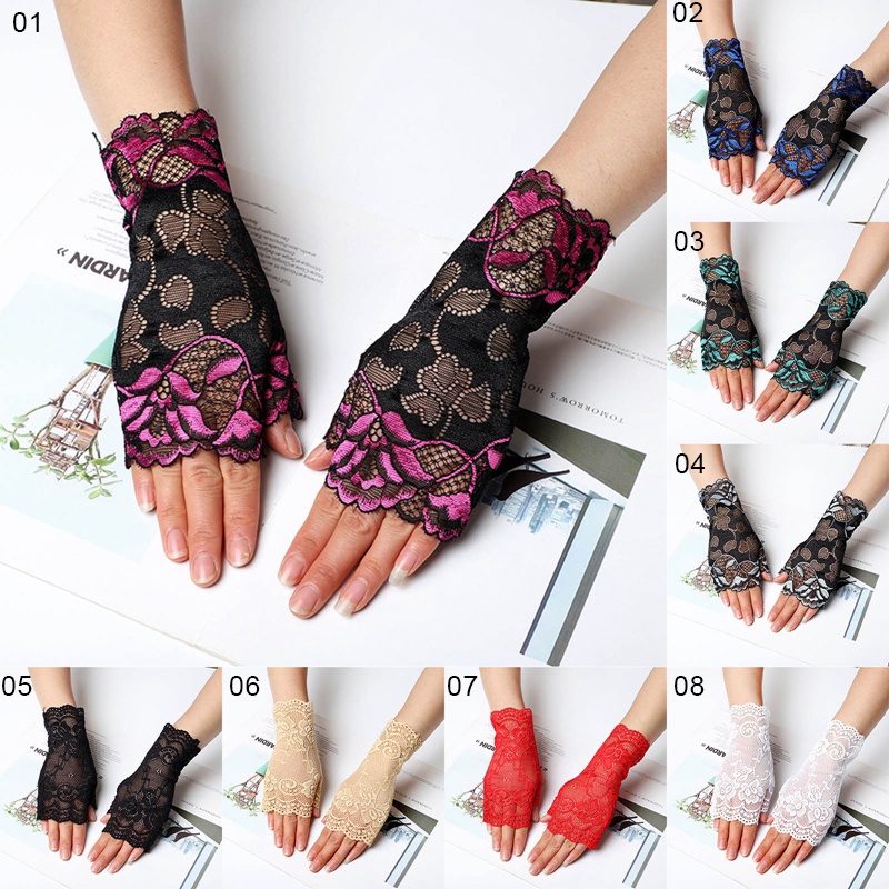 Thời trang ngón tay găng tay ren gợi cảm dành cho nữ găng tay lưới cá nửa ngón