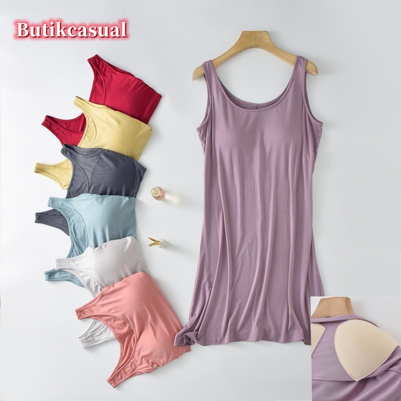 Đầm Ngủ Cotton Trơn Cổ Tròn Không Tay Có Mút Đệm Ngực Thời Trang Mùa Hè Hàng Mới 2023 Dành Cho Bạn Nữ