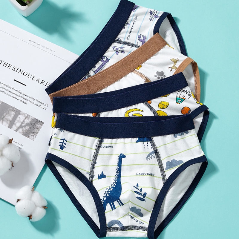 🍒muying🍒 Set 4 quần lót bé trai size đại, Quần lót đùi bé trai ，quần sịp trẻ em nam cotton cao cấp Dinosaur 12-45kg