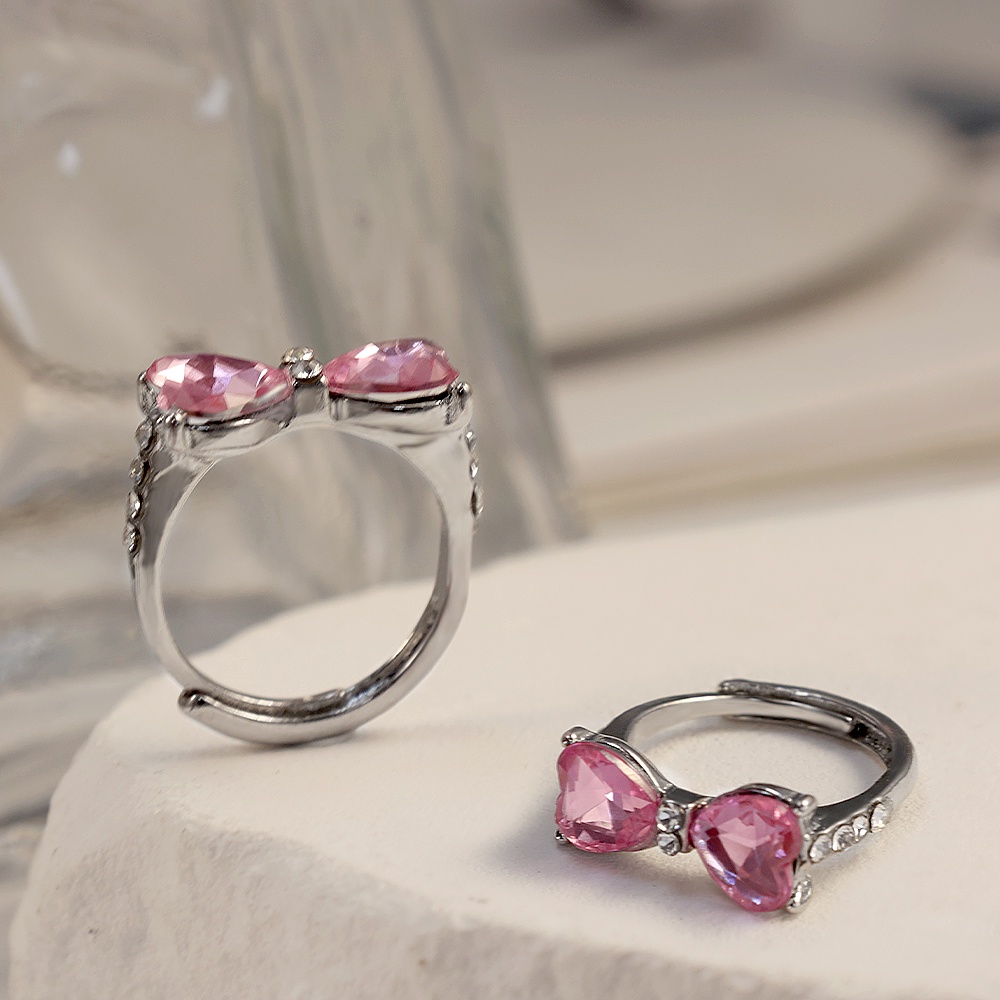 Nhẫn Mạ Vàng / Bạc Y2K Đính Đá Zircon Hình Nơ / Trái Tim Xinh Xắn Thời Trang Cho Nữ