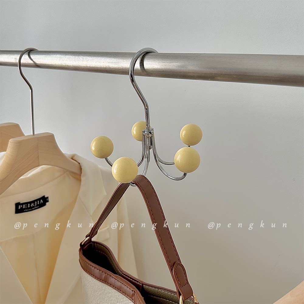 Đa chức năng xoay móc thu nạp túi móc treo Pháp Vintage quần áo treo sáng tạo cao cấp kem rắn gỗ xoay móc treo quần áo treo quần áo