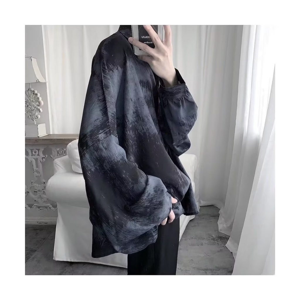 Áo sơ mi tay dài dáng rộng phong cách Harajuku Hong Kong thời trang mùa thu cho nam và nữ M-2XL