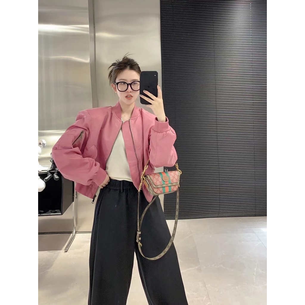 Áo Khoác Bóng Chày Ngắn Phối Túi Màu Sắc Ngọt Ngào Thời Trang Xuân Thu 2023 Cho Nữ