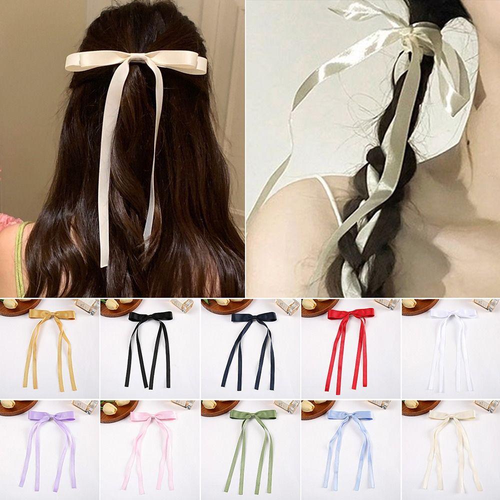 Set 2 Kẹp Tóc Nơ Ruy Băng Dài Màu Sắc Kẹo Ngọt Phong Cách Vintage Y2K