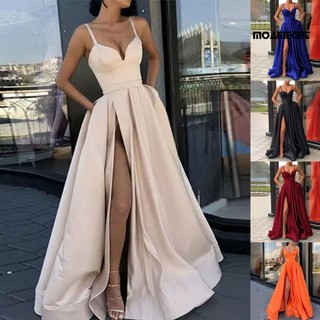 Đầm Hai Dây Dáng Chữ A Vải Satin Xẻ Tà Thời Trang Dự Tiệc Cho Bạn Gái