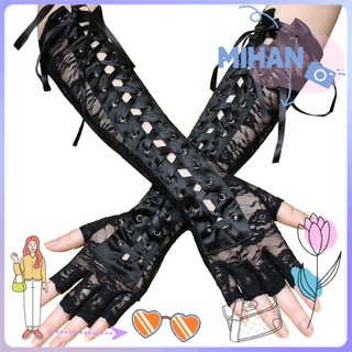 Cặp Găng Tay Dài Hở Ngón Phối Dây Cột Phong Cách Gothic Thời Trang Cho Nữ