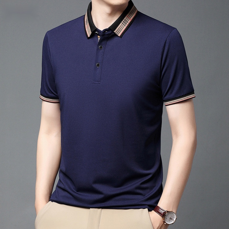 Áo Thun polo Tay Ngắn Màu Trơn Dáng Ôm Vải Lụa Mát Thời Trang Hàn Quốc Cho Nam