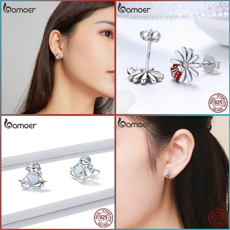 Khuyên tai dạng hạt BAMOER bạc sterling 925 thiết kế động vật ngộ nghĩnh thời trang làm quà tặng cho nữ