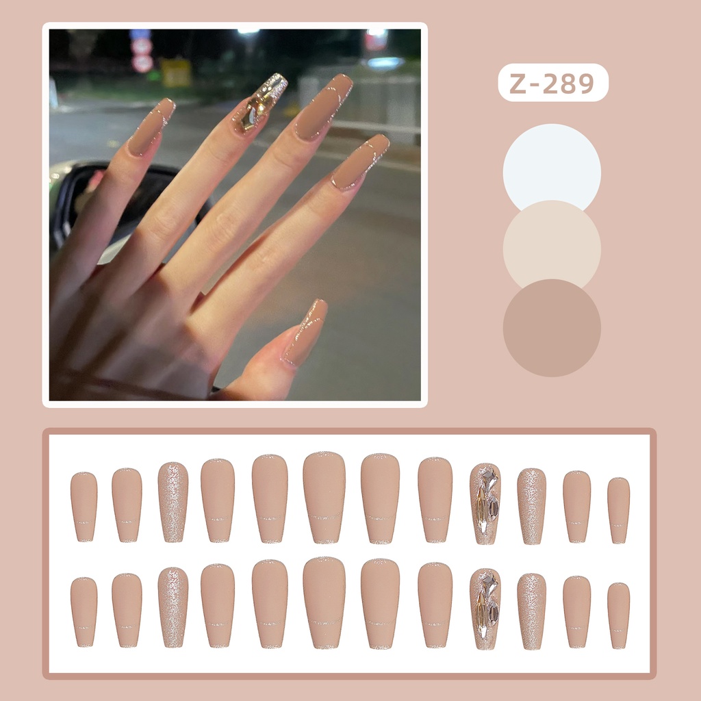 Z Móng Tay Giả Tông Màu Da / Nude Đính Kim Cương Giả Dáng Dài
