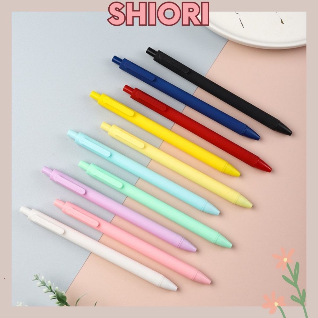 Bút gel đen vỏ pastel retro Nhám SHIORI viết gel bấm 0.5mm