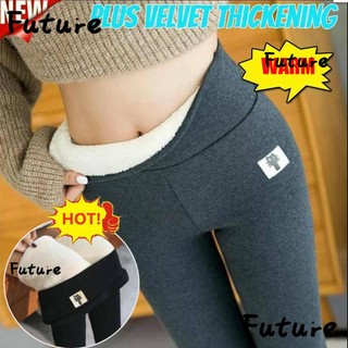 Quần legging da cừu lót len lông cừu dày lưng cao thời trang mùa đông cho nữ